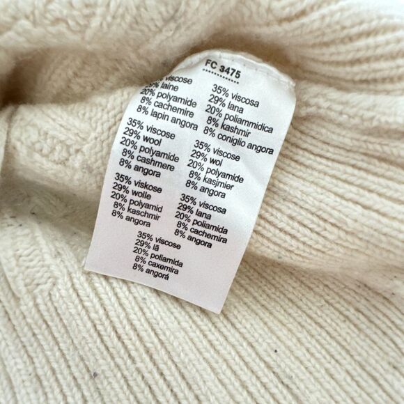LACOSTE Cable Knit Cowl Neck Cream Sweater Back Buttons‎ Wm Sz 6 Med Bell… - Picture 10 of 11